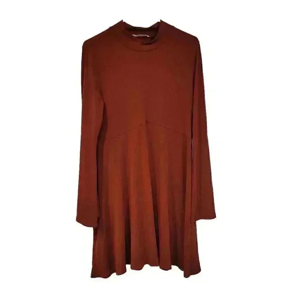 Bcbgeneration Women's Burnt Orange Poly/Spandex A-Line Mock Neck Long Bell Sleev